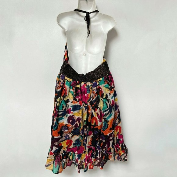 French Connection Dress Size 8 Open Back Halter Deep V Neck Floral Multicolor - Picture 5 of 7